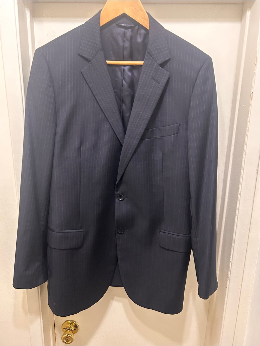 Mens 42 L Brooks Brothers 1818 Fitzgerald ITALY Navy Blue Striped Wool Blazer